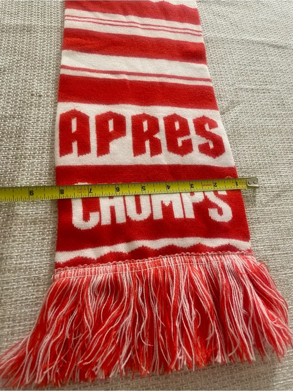 CHOMPS Après Ski Red White Beanie & Scarf Set Pom Pom